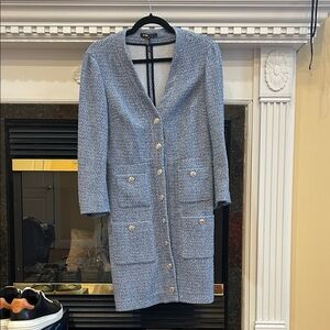 Maje Blue Tweed Blazer with Silver Buttons
